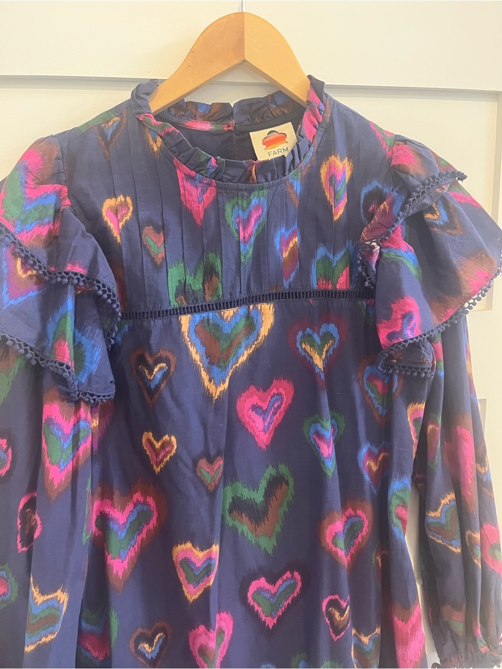 FARM Rio Navy Ikat Multicolor Heart-Print Ruffle Mini Dress - Picture 3 of 6